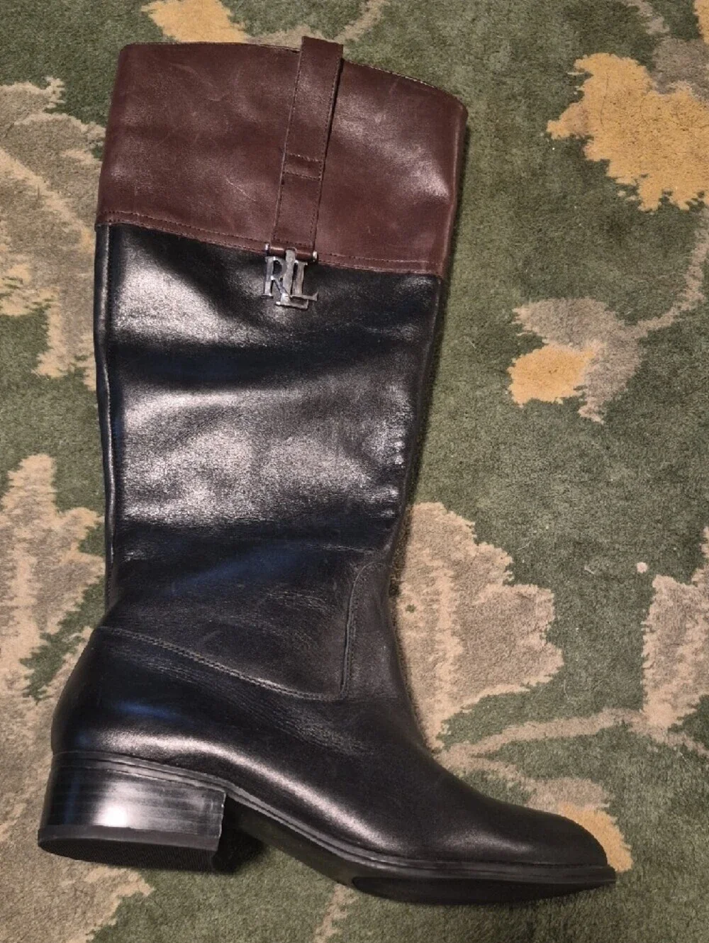 Ralph Lauren Two-Tone Leather Riding Boots - Black & Brown